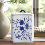 Decorative Jar Stoneware Ceramic Floral Chinoiserie Pattern 8" Tall Blue and White Finish Home Office Decor - Image 2