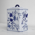 Decorative Jar Stoneware Ceramic Floral Chinoiserie Pattern 8" Tall Blue and White Finish Home Office Decor - Image 6