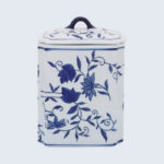 Decorative Jar Stoneware Ceramic Floral Chinoiserie Pattern 8" Tall Blue and White Finish Home Office Decor - Image 7