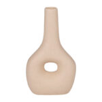 Decorative Stoneware Ceramic Vase with Sculptural Donut Shape and Boho Modern Design for Artistic Accent Styling and Contemporary Shelf or Tabletop Display