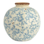 Dolohov Round Decorative Terra-cotta Vase with Transferware Pattern