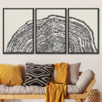 Duotone Black Wood Tree Ring Stump Neutral Decor Wall Art Framed On Canvas 3 Pieces Painting Print - Image 5