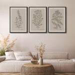 Duotone Vintage Flowers Neutral Floral Botanical Minimalist Framed Canvas 3 Pieces Print Wall Art - Image 2