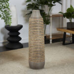 Dutton Brown Seagrass Handmade Braided Decorative Vase with Layered Gray Paneling - Image 2