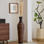 Eibhinn 39" Tall Floor Vase, Two-tone Hand Woven Rattan Finish, Large Flower Decorative Vase
