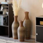 Eibhinn Hand Woven Rattan Floor Vase, Tall Vase, Two-Tone Finish, Flower Decorative Vase - Image 2