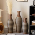 Eibhinn Hand Woven Rattan Floor Vase, Tall Vase, Two-Tone Finish, Flower Decorative Vase - Image 7