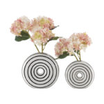 Etta Two Piece Glossy Ceramic White Striped Round Hollow Circle Donut Vase Set - Image 2