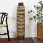 Favian Seagrass Handmade Slim Woven Tall Floor Decorative Brown Vase with Dark Brown Striped Accents - Image 6