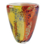 Fienley 8" Orange Red and Yellow Murano Glass Abstract Oval Table Vase