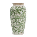 Flower Vase - 7.5" x 7.5" x 14.5" - Green/White