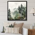 Forest Pine Tree Misty Morning I - Forest wall art print, Forest pine tree canvas art