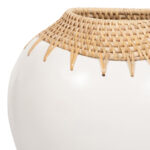 Frankee Vase Pottery Terracotta Woven Rattan Neck 10 Inch Boho Style White Finish Home Office Bedroom Living Room Decor - Image 3