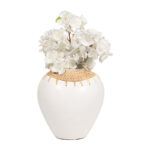 Frankee Vase Pottery Terracotta Woven Rattan Neck 10 Inch Boho Style White Finish Home Office Bedroom Living Room Decor - Image 6