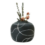 Glenlee Round Decorative Stoneware Vase with Hand-Painted Intersecting Lines