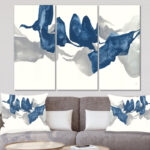 Gouache Sapphire On Gray - 3 Piece Wrapped Canvas Painting Print
