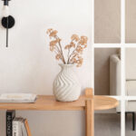 Handcrafted White Bud Shaped Ecomix Vase with Textured Wave-design - Image 5