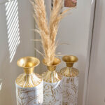 Handmade Ornate Metal Floor Vase, Gold Relief Medallion, Large Tall Flower Vase(Set Of 3) - Image 3