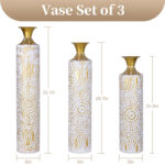 Handmade Ornate Metal Floor Vase, Gold Relief Medallion, Large Tall Flower Vase(Set Of 3) - Image 5