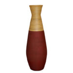 Harlow 31.5 inch Tall Bamboo Floor Vase, Burgundy and Natural Finish, Decorative Accent