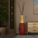 Harlow 31.5 inch Tall Bamboo Floor Vase, Burgundy and Natural Finish, Decorative Accent - Image 4