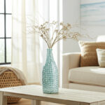 Hatto Textured Glass Vase with Circular Raised Pattern and Narrow Neck for Decorative Display and Modern Accent Styling in Living Room or Entryway Shelf Decor