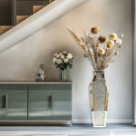 Heavy Duty Tall Crushed Diamond Mirrored Floor Vase Crystal Silver Glass Flower Vase - Image 2