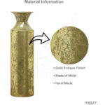 Hosley 16" High Gold Metal Decorative Tall Floor Vase - Metallic Centerpiece Vases for Floral Arrangements Home Decoration - Flower Bucket Vases for Gift, Spa, Reiki Meditation Settings - Image 8