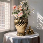 Ingun Stoneware Ceramic Decorative Jar with Swirl Lid - Glam Accent Piece for Modern Interiors