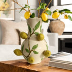 Ivory with Yellow Lemons 13.8-Inch Tall Vase