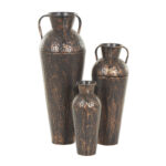 Jazzmun Metal Tall Floor Weathered Amphora Decorative Copper Vase with Hammered Details and Handles Set (Set of 3) - Image 6