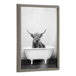 Karnecia Highland Cow in the Tub BW by Amy Peterson - Picture Frame Print on Glass - Image 6