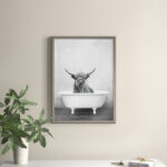 Karnecia Highland Cow in the Tub BW by Amy Peterson - Picture Frame Print on Glass