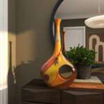 Kawamura Multi Colored Polystone Abstract Decorative Vase with Wrapped Beaded Accent