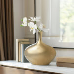 Kuba 8" Satin Gold Ceramic Decorative Vase - Image 2