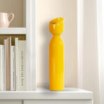 Kymoni Contemporary Glossy Yellow Slanted Top Ceramic Vase - Image 4