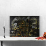LED Lighted Creepy Haunted House Halloween Canvas Wall Art - Image 8