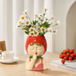 Lady Strawberries Ceramic 8.7-Inch Tall Sculpture Vase