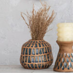 Lavola Debossed Terra-cotta Vase, Natural and Blue