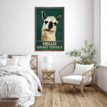 Llama - Why Hello Sweet Cheeks Gallery Wrapped Canvas - Bath And Laundry Animal Illustration Decor, Beige And Dark Green Bathroom Decor - Image 4