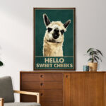 Llama - Why Hello Sweet Cheeks Gallery Wrapped Canvas - Bath And Laundry Animal Illustration Decor, Beige And Dark Green Bathroom Decor