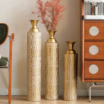 Medhansh 3 Piece Handmade Gold Vase, Tall Metal Floor Vase with Embossed Gold Ivy, Large Flower Vase - Image 2
