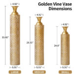Medhansh 3 Piece Handmade Gold Vase, Tall Metal Floor Vase with Embossed Gold Ivy, Large Flower Vase - Image 4