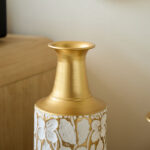 Medhansh Metal Floor Vase, Tall Decorative Vase with Gold Twig Pattern, Antique White Finish (Set of 3) - Image 3