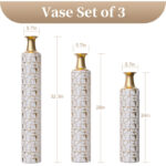 Medhansh Metal Floor Vase, Tall Decorative Vase with Gold Twig Pattern, Antique White Finish (Set of 3) - Image 5