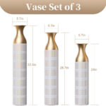 Medhansh White and Gold Floor Vase, Large Metal Floor Vase with Embossed Stripe Pattern, Antique White Finish (Set of 3) - Image 4