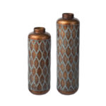 Metal Antique Gold Cylinder Floor Vases With Verdigris Finish (Set of 2) - Image 8