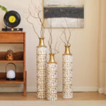 Metal Tall Floor Vase with Golden Blossom Vine Pattern, Large Flower Vase, Gold Vase (Set Of 3) - Image 2