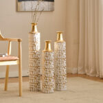 Metal Tall Floor Vase with Golden Blossom Vine Pattern, Large Flower Vase, Gold Vase (Set Of 3) - Image 6