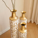 Metal Tall Floor Vase with Golden Blossom Vine Pattern, Large Flower Vase, Gold Vase (Set Of 3) - Image 8